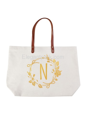 ElegantPark Large Reuseale Shopping Grocery Tote Bag with Interior Pocket 100% Cotton, Letter N