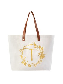ElegantPark Travel Luggage Shopping Tote Bag with Interior Pocket 100% Cotton, Letter T