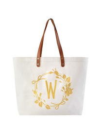 ElegantPark Travel Luggage Shopping Tote Bag with Interior Pocket 100% Cotton, Letter W