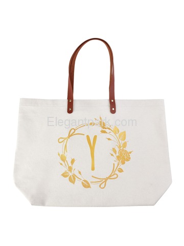 ElegantPark Travel Luggage Shopping Tote Bag with Interior Pocket 100% Cotton, Letter Y