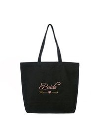 ElegantPark Bride Wedding Tote Bridal Shower Gift Shoulder Bag Black with Pink Embroidered 100% Cott