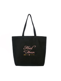 ElegantPark Maid of Honor Wedding Tote Bachelorette Gift Shoulder Bag Black with Pink Embroidered 10