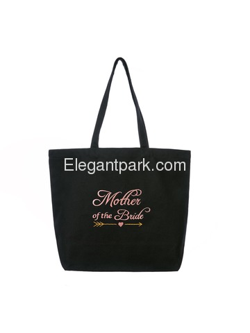 ElegantPark Mother of the Bride Wedding Tote Bridal Shower Gift Shoulder Bag Black with Pink Embroid