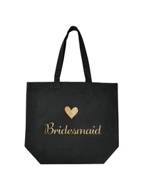 ElegantPark Bridesmaid Tote Bag for Wedding Favor Bachelorette Gifts 100% Cotton Black with Gold Gli