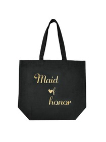 ElegantPark Maid of Honor Tote Wedding Gifts Bridal Shower Bag 100% Cotton Black with Gold Glitter