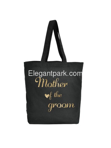 ElegantPark Mother of the Groom Tote Wedding Gifts Bridal Shower Bag 100% Cotton Black with Gold Gli