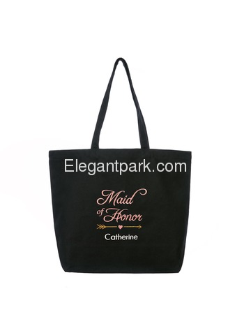 PERSONALIZED Pink Embroidered Maid of Honor Tote Wedding Bachelorette Party Gift Monogram Black Shou