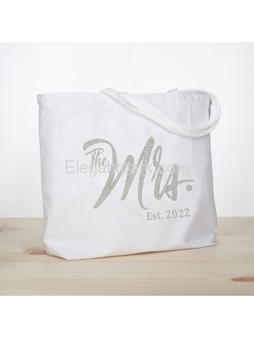 ElegantPark The Mrs EST 2019 Jumbo Wedding Bride Tote Bridal Shower Gift White Shoulder Bag with Si