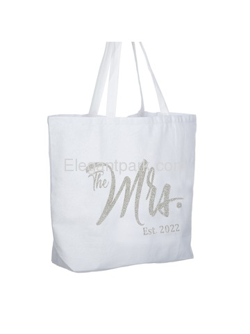 ElegantPark The Mrs EST 2019 Jumbo Wedding Bride Tote Bridal Shower Gift White Shoulder Bag with Si