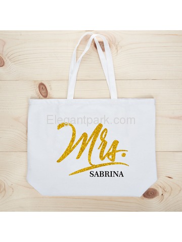 PERSONALIZED Mrs Wedding Bride Tote Bachelorette Party Gift Monogram Jumbo Shouler Bag White with G