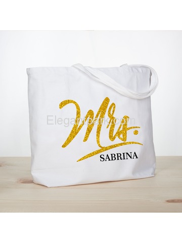 PERSONALIZED Mrs Wedding Bride Tote Bachelorette Party Gift Monogram Jumbo Shouler Bag White with G