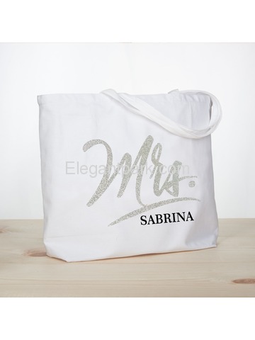 PERSONALIZED Mrs Wedding Bride Tote Bachelorette Party Gift Monogram Jumbo Shouler Bag White with S