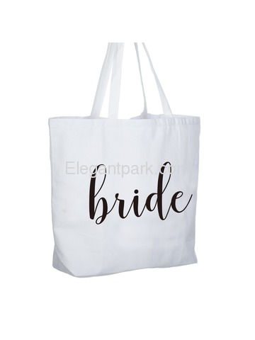 ElegantPark Bride Jumbo Tote Bag Wedding Bridal Shower Gifts Canvas 100% Cotton Interior Pocket Whit
