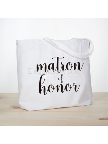 ElegantPark Matron of Honor Jumbo Tote Bag Wedding Bridesmaid Gifts White with Black Script 100% Cot