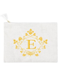 ElegantPark E Initial Monogram Makeup Bag Personalized Party Gift Clutch with Bottom Zip Jute