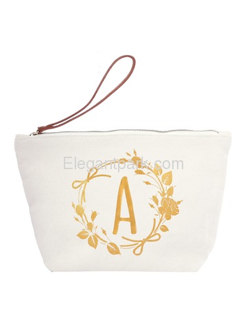ElegantPark A Initial Monogram Makeup Cosmetic Bag Wristlet Pouch Gift with Bottom Zip Canvas