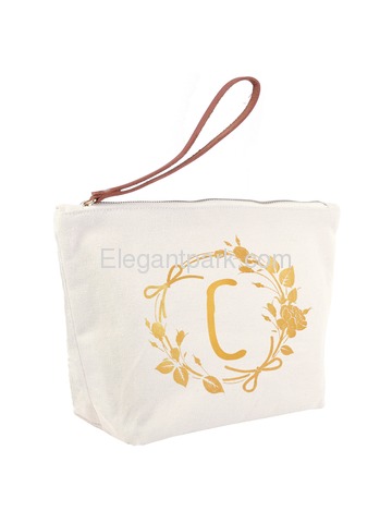 ElegantPark C Initial Monogram Makeup Cosmetic Bag Wristlet Pouch Gift with Bottom Zip Canvas