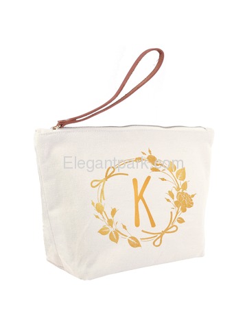 ElegantPark K Initial Monogram Makeup Cosmetic Bag Wristlet Pouch Gift with Bottom Zip Canvas
