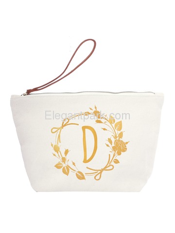 ElegantPark D Initial Monogram Makeup Cosmetic Bag Wristlet Pouch Gift with Bottom Zip Canvas