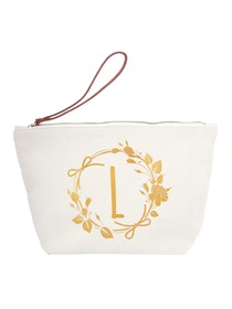 ElegantPark L Initial Monogram Makeup Cosmetic Bag Wristlet Pouch Gift with Bottom Zip Canvas