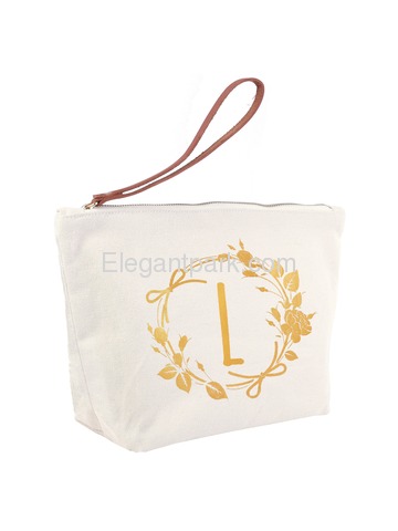 ElegantPark L Initial Monogram Makeup Cosmetic Bag Wristlet Pouch Gift with Bottom Zip Canvas