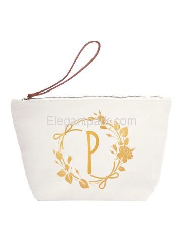 ElegantPark P Initial Monogram Makeup Cosmetic Bag Wristlet Pouch Gift with Bottom Zip Canvas