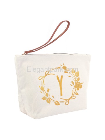ElegantPark Y Initial Monogram Makeup Cosmetic Bag Wristlet Pouch Gift with Bottom Zip Canvas