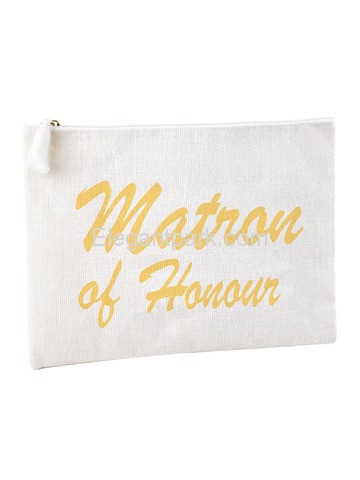 ElegantPark Matron of Honor Clutch Bag Wedding Bridal Shower Gift Handbag Zip White with Gold Script
