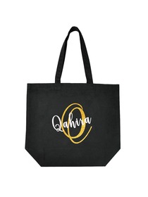 Monogram Initial Q Personalized Tote Shoulder Bag Black with Gold Glitter 100% Cotton