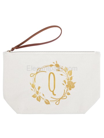 ElegantPark Q Initial Monogram Personalized Travel Makeup Cosmetic Bag Wristlet Pouch Gifts with Zip