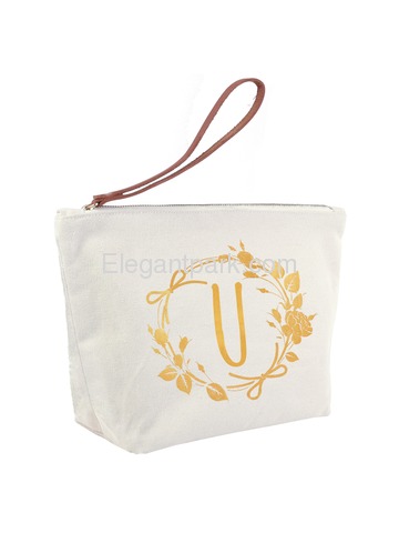 ElegantPark U Initial Monogram Personalized Travel Makeup Cosmetic Bag Wristlet Pouch Gifts with Zip