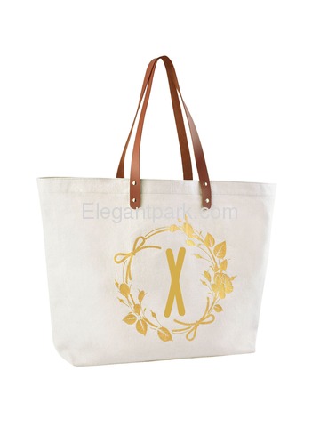 ElegantPark X Initial Personalized Gift Monogram Tote Bag with Interior Zip Pocket Canvas