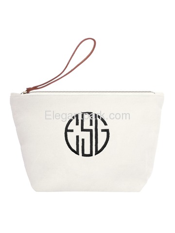 Elegantpark PERSONALIZED Custom Initial Circle Embroidery Travel Makeup Bag with Zip