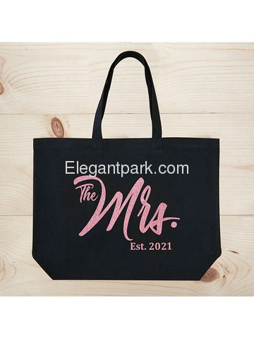 ElegantPark The Mrs EST 2019 Jumbo Wedding Bride Tote Bridal Shower Gift Shoulder Bag Black with Ro