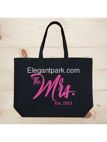 ElegantPark The Mrs EST 2019 Jumbo Wedding Bride Tote Bridal Shower Gift Shoulder Bag Black with Ho