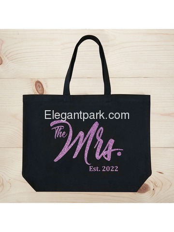 ElegantPark The Mrs EST 2019 Jumbo Wedding Bride Tote Bridal Shower Gift Shoulder Bag Black with Pu