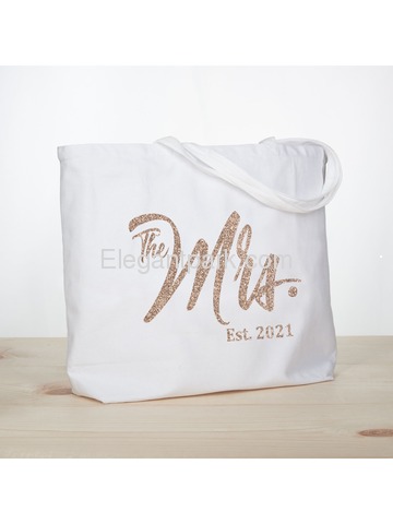 ElegantPark The Mrs EST 2020 Jumbo Wedding Bride Tote Bachelorette Party Gift Shoulder Bag White wi