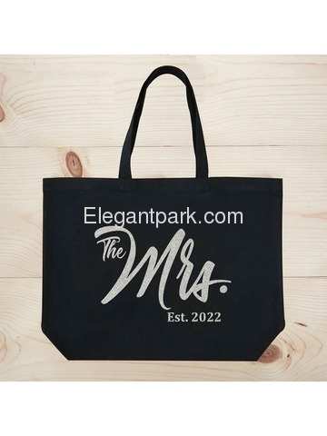 ElegantPark The Mrs EST 2019 Jumbo Wedding Bride Tote Bridal Shower Gift Black Shoulder Bag with Si
