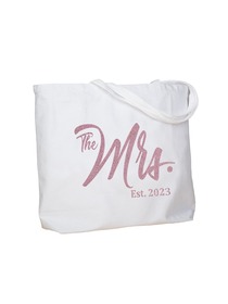ElegantPark The Mrs EST 2023 Jumbo Wedding Bride Tote Bridal Shower Gift White Shoulder Bag with Ro