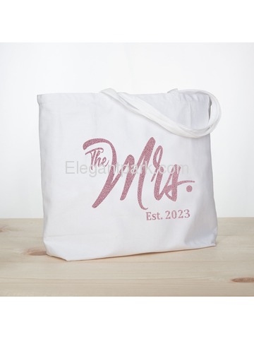 ElegantPark The Mrs EST 2023 Jumbo Wedding Bride Tote Bridal Shower Gift White Shoulder Bag with Ro