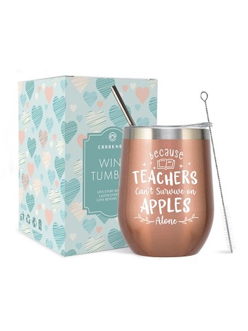 Teacher Apple Spill Proof Wine Tumbler with Lid Vacuum Insulated Travel Friendly Cup