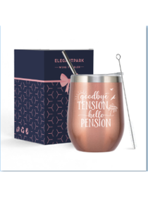 Retirement Gifts Tumbler Stainless Steel goodbye tension hello pension Insulated Wine Tumbler